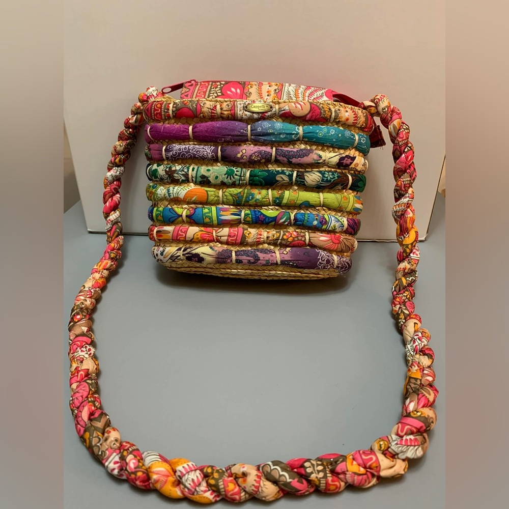 Cappelli Straworld Woven Straw Crossbody Bag with Colorful Fabric Accents - Picture 3 of 11